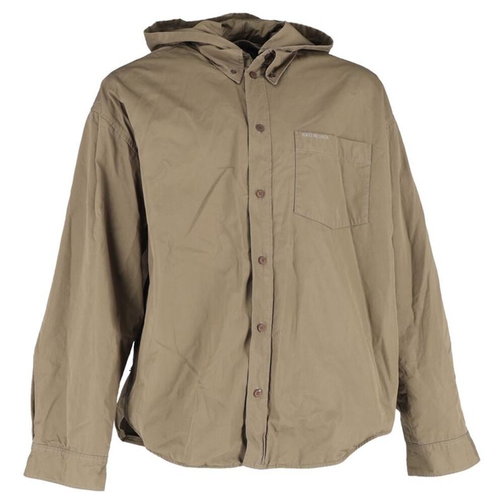 Balenciaga Hooded Parka Shirt Jacket In Beige Cotton